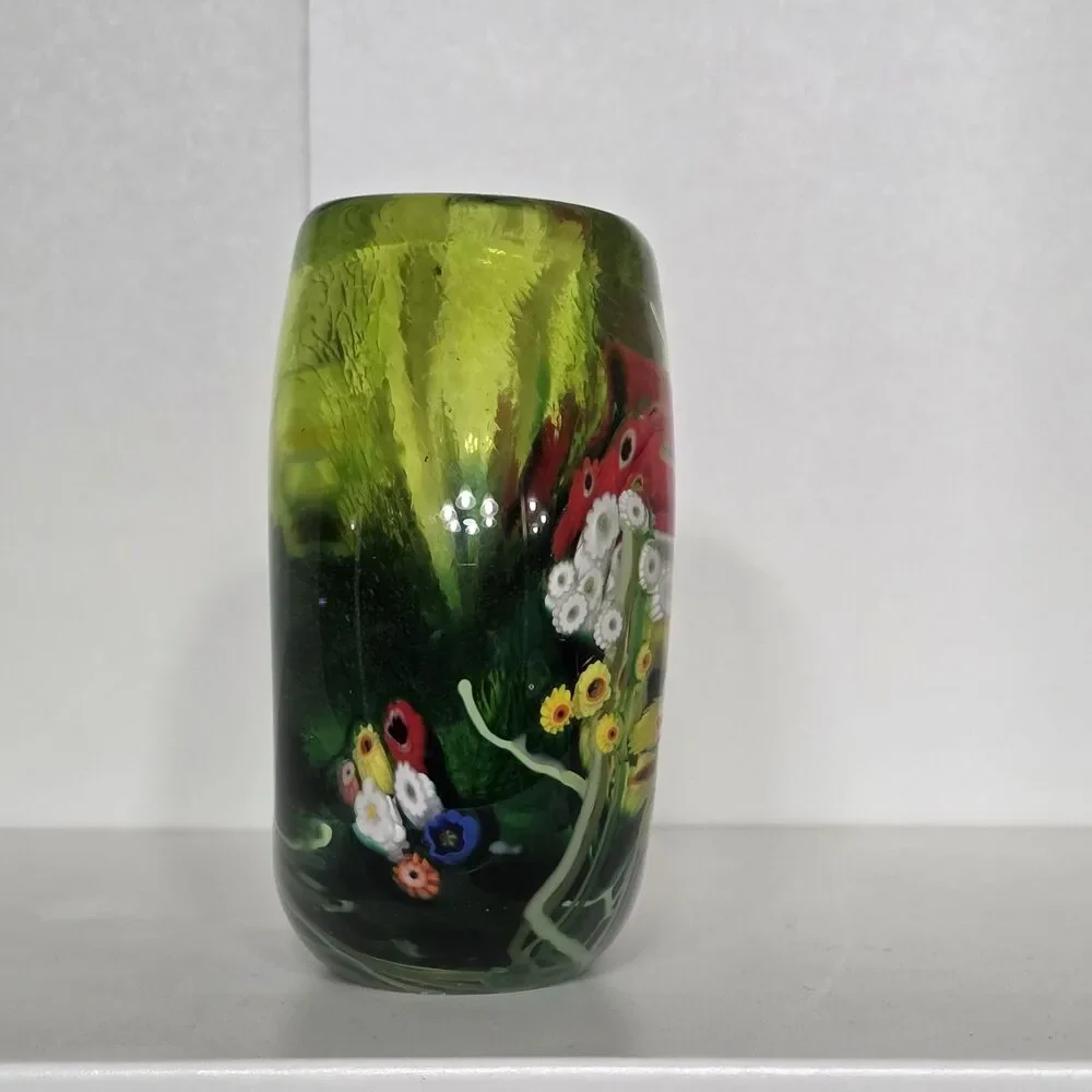 Art Glass Vase Signed Shawn Messenger Millefiori Murrini Flower Vase